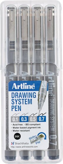 Fineliner Drawing System etui van 4 stuks: 0,1 - 0,3 - 0,5 en 0,7 mm