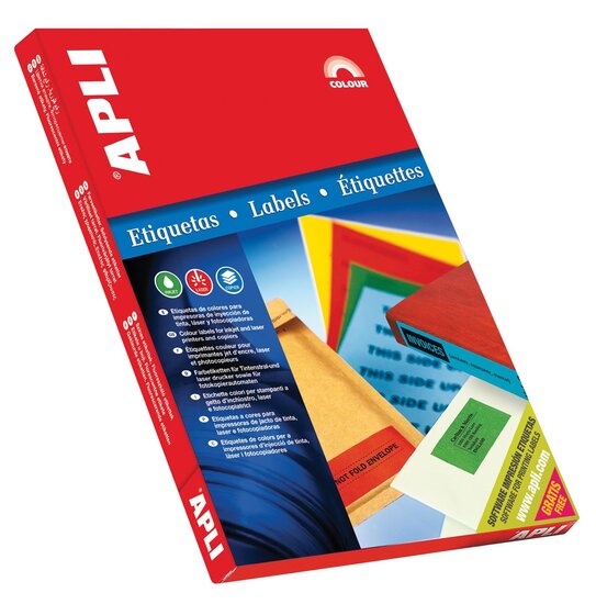 Apli Gekleurde etiketten ft 70 x 37 mm (b x h), rood, 2.400 stuks, 24 per blad