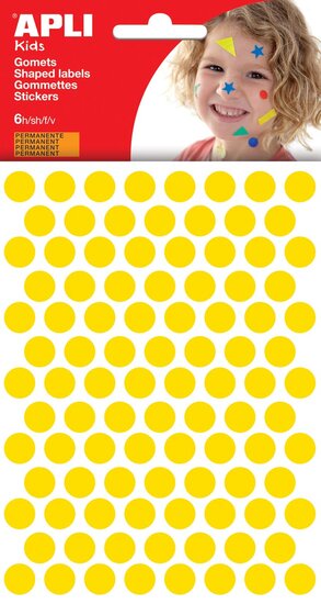Apli Kids stickers, cirkel diameter 10,5 mm, blister met 528 stuks, geel