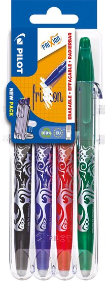 Pilot roller Frixion Ball Set 2 Go blister van 4 stuks: zwart, blauw, rood en groen