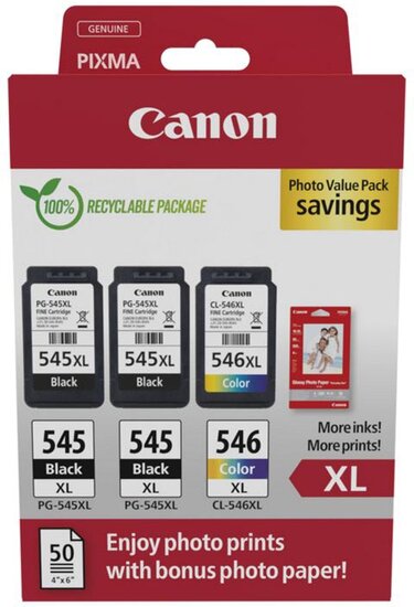 Canon photo value pack 2 x PG-545XL + 1 x CL-546XL, 300 - 400 pagina&#039;s, OEM 8286B015, 4 kleuren