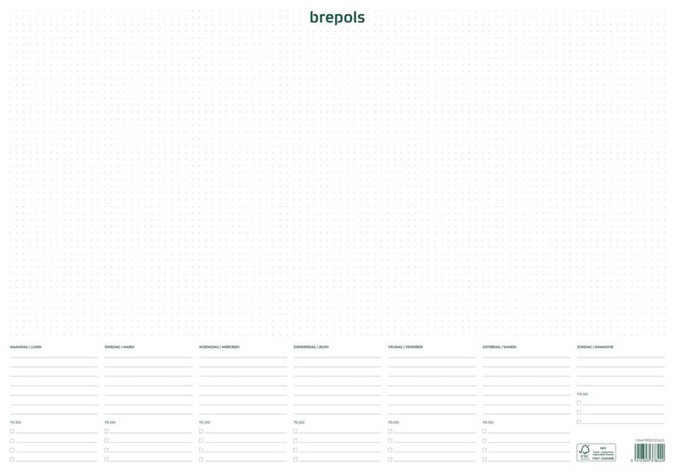 Brepols schrijfonderlegger met weekkalender, ongedateerd