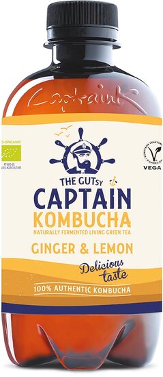 The Gutsy Captain Kombucha Ginger &amp; Lemon, flesje van 400 ml, pak van 12 stuks