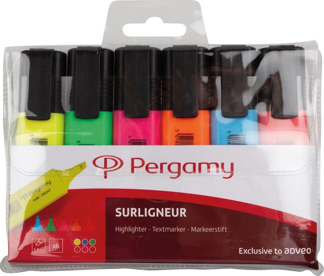 Pergamy markeerstift, etui van 6 stuks in geassorteerde kleuren