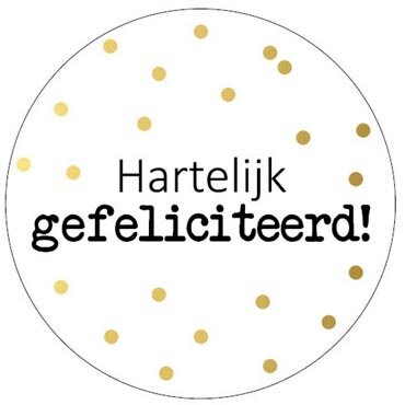 KP etiket &quot;Hartelijk gefeliciteerd + stippen&quot;, diameter 40 mm, rol van 250 stuks