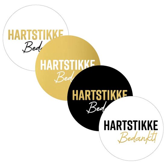 KP etiket &quot;Hartstikke Bedankt&quot;, diameter 40 mm, 4 varianten, rol van 250 stuks