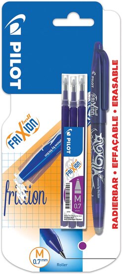 Pilot gelroller Frixion Ball, blister van 4 stuks (1 gelroller + 3 vullingen), paars