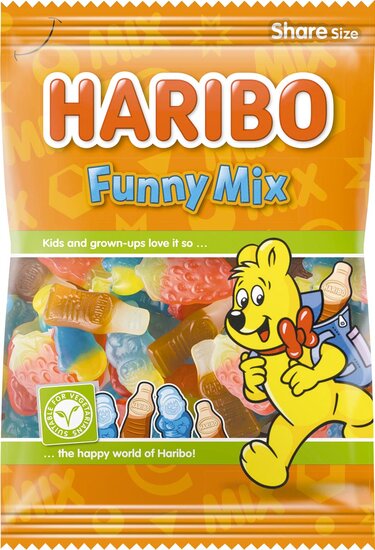 Haribo snoep funny-mix, zak van 185 g