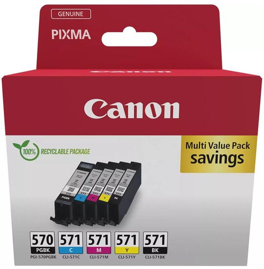 Canon inktcartridge 1 x PGI-570 + 1 x CLI-571, 182 - 398 foto&#039;s, OEM 0372C006, 5 kleuren