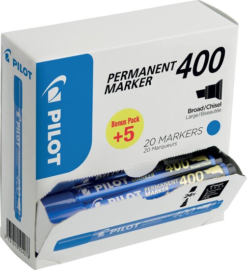 Pilot permanent marker 400, XXL doos met 15 + 5 stuks, blauw