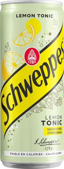 Schweppes Lemon Tonic frisdrank, sleek blik van 33 cl, pak van 24 stuks