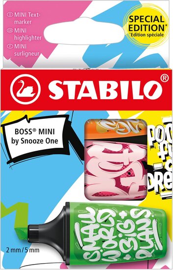 STABILO BOSS MINI Snooze One markeerstift, etui van 3 stuks: oranje, groen en roze