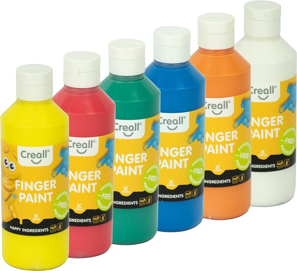 Creall vingerverf Happy, set met 6 flesjes van 250 ml in geassorteerde kleuren