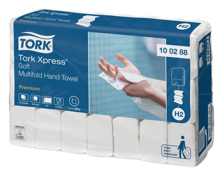 Tork papieren handdoeken Xpress, Soft, 2-laags, 110 vellen, systeem H2, pak van 21 stuks