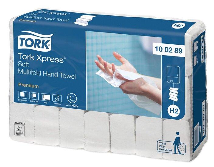 Tork papieren handdoeken Xpress, Soft, multifold, 2-laags, 150 vellen, systeem H2, pak van 21 stuks