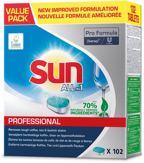 Sun Pro Formula All-in-one vaatwastabletten, doos van 102 stuks