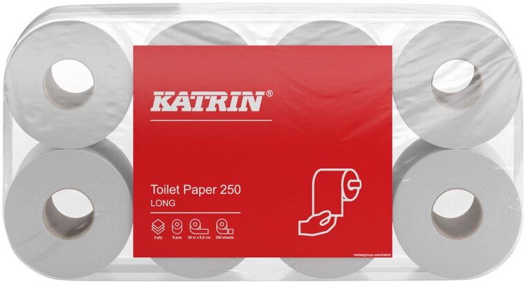 Katrin toiletpapier, 3-laags, 250 vel per rol, pak van 8 rollen