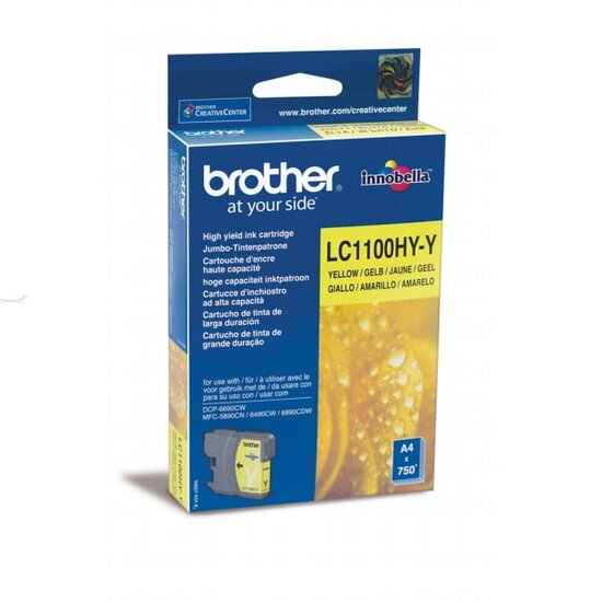 Brother inktcartridge, 750 pagina&#039;s, OEM LC-1100HYY, geel