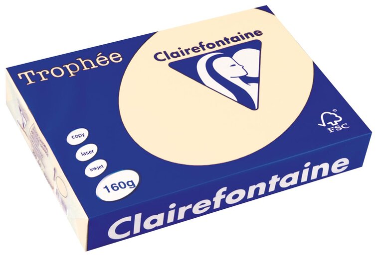 Clairefontaine Troph&eacute;e Pastel, gekleurd papier, A4, 160 g, 250 vel, cr&egrave;me