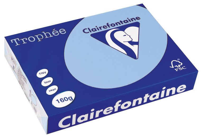 Clairefontaine Troph&eacute;e Pastel, gekleurd papier, A4, 160 g, 250 vel, helblauw