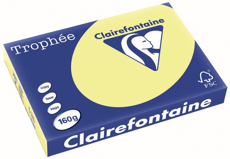 Clairefontaine Troph&eacute;e Pastel, gekleurd papier, A3, 160 g, 250 vel, citroengeel