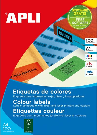 Apli Gekleurde etiketten ft 210 x 297 mm (b x h), groen, 100 stuks, 1 per blad