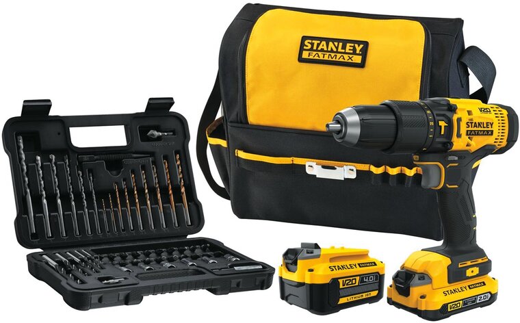 Stanley Fatmax schroefklopboormachine 18V, met 2 accu&#039;s, softbag en 50-delige accessoireset