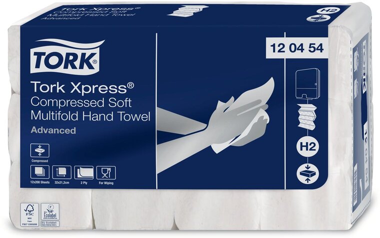 Tork Xpress&reg; gecomprimeerde zachte handdoek, multifold M, Advanced, 2-laags, systeem H2, 12 x 200 vel