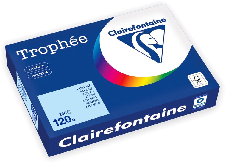 Clairefontaine Troph&eacute;e Pastel, gekleurd papier, A4, 120 g, 250 vel, blauw