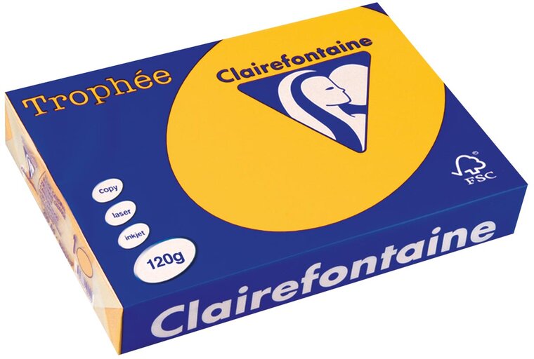 Clairefontaine Troph&eacute;e Intens, gekleurd papier, A4, 120 g, 250 vel, zonnebloemgeel