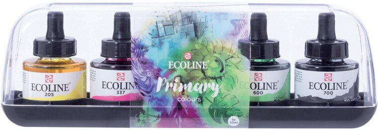 Talens Ecoline waterverf flacon van 30 ml, set van 5 flacons in primaire kleuren