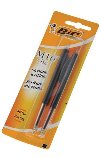 Bic balpen M10 Clic op blister, medium punt, zwart