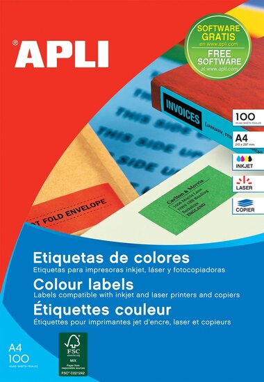 Apli Gekleurde etiketten Ft 105 x 148 mm (b x h), geel, 80 stuks, 4 per blad, etui van 20 blad