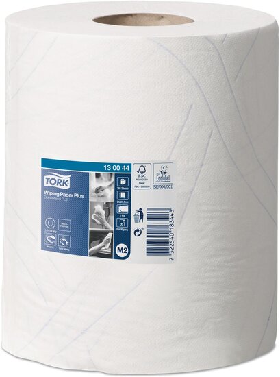 Tork Wiping Plus poetspapier, centerfeed, 2-laags, systeem M2, pak van 6 stuks