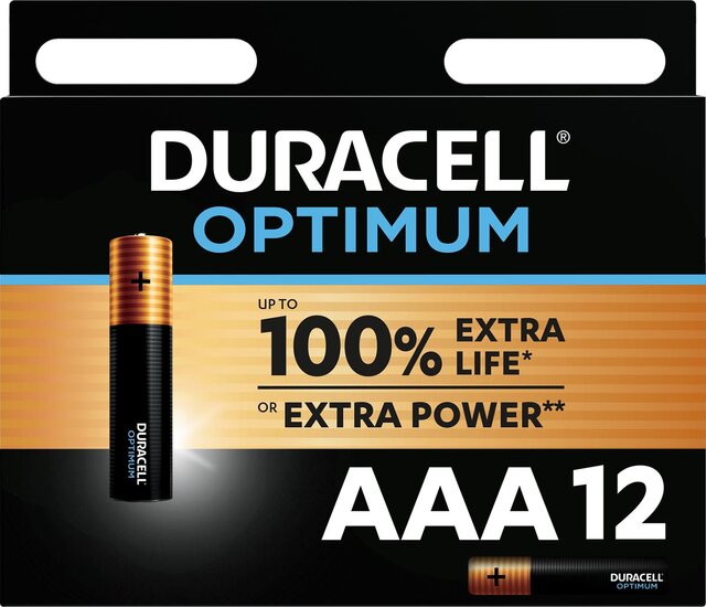 Duracell batterij Optimum AAA, blister van 12 stuks