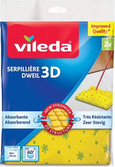 Vileda dweil 3D structuur, geel, pak met 2 stuks