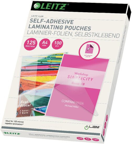 Leitz iLAM lamineerhoes ft A4, 250 micron (2 x 125 micron), zelfklevend, pak van 100 stuks