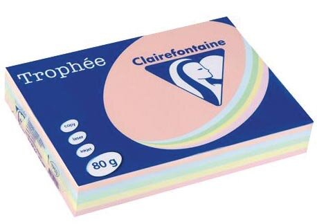 Clairefontaine Troph&eacute;e gekleurd papier, A4, 80 g, 5 x 100 vel, geassorteerde kleuren