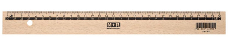 M+R lat uit hout,met schaalverdeling voor recht- en linkshandigen, 30 cm