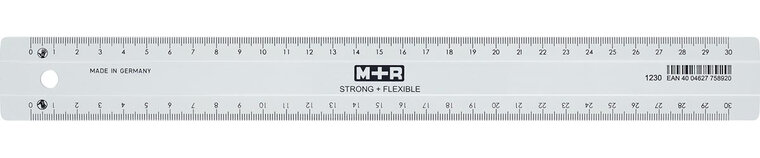 M+R Strong &amp; Flexibel lat, met schaalverdeling voor recht- en linkshandigen, 30 cm, transparant