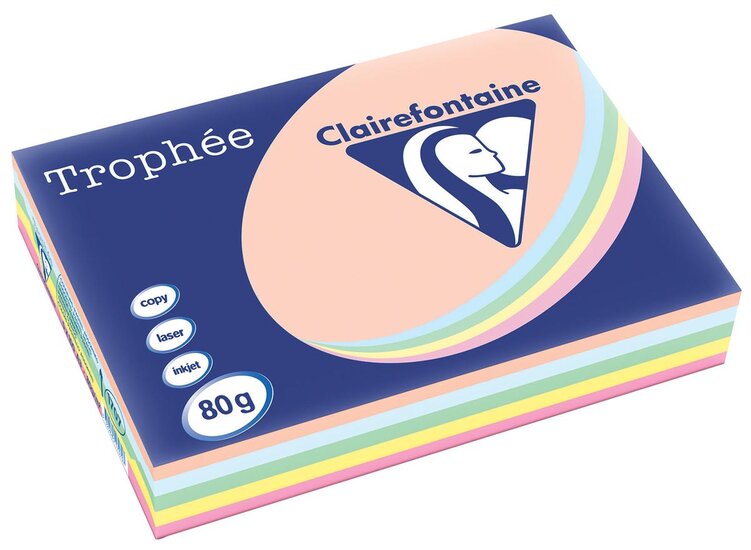 Clairefontaine Troph&eacute;e Pastel, gekleurd papier, A3, 80 g, 5 x 100 vel, geassorteerde kleuren