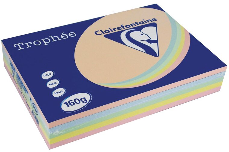 Clairefontaine Troph&eacute;e Pastel A4, 160 g, 5x50 vel, geassorteerde kleuren