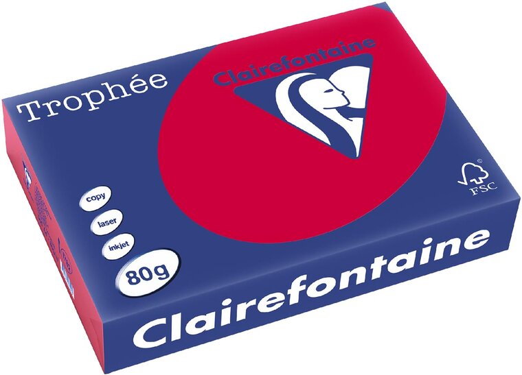 Clairefontaine Troph&eacute;e Intens, gekleurd papier, A4, 80 g, 500 vel, kersenrood