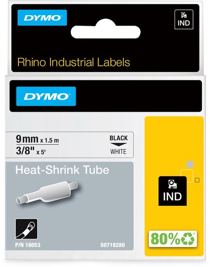 Dymo RHINO krimpkous 9 mm, zwart op wit