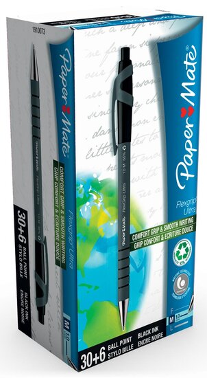 Paper Mate balpen Flexgrip Ultra RT zwart, doos 30 + 6 stuks gratis