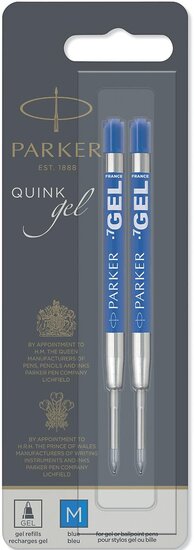 Parker Quink Gel vulling voor balpen medium, blauw, blister met 2 stuks