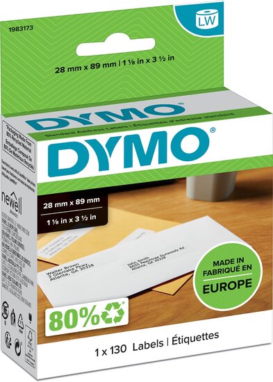 Dymo duurzame etiketten LabelWriter ft 28 x 89 mm, 130 etiketten