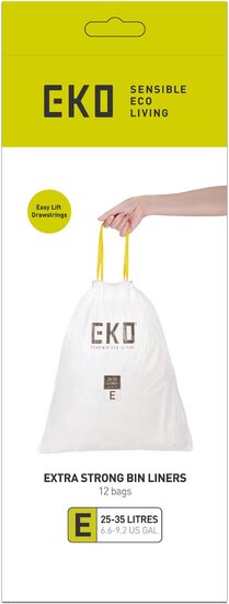 Eko vuilniszakken met trekbandsluiting, 25-35 liter, wit,  1 rol, 12 zakken