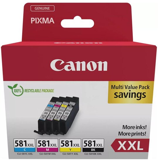 Canon inktcartridge CLI-581 XXL, 282 - 858 foto&#039;s, OEM 1998C007, 4 kleuren