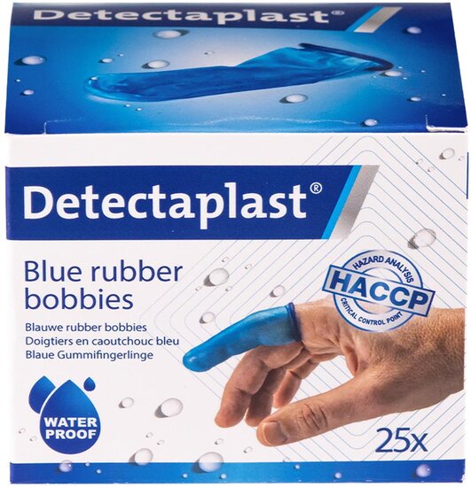 Detectaplast vingerbobs, rubber, latexvrij, blauw, pak van 25 stuks